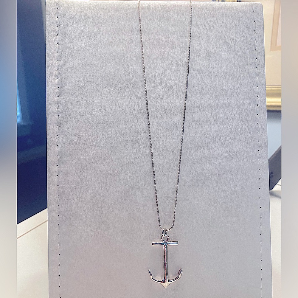 Sterling Silver Anchor Pendant in Snake Chain Necklace